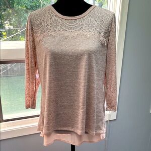 Adiva Lace Detail Knit Blouse - Pinky Beige sz M